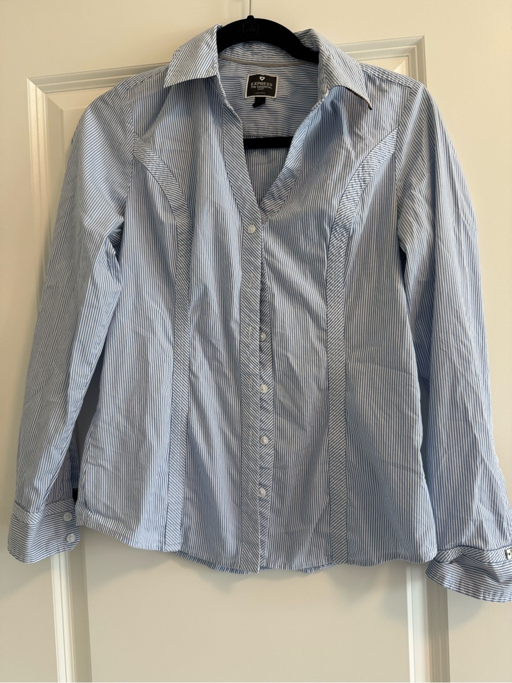 Express Blue and White Striped Button-Down Blouse